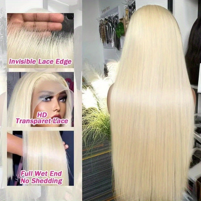 Elegant 13x4 HD Lace Front Straight Human Hair, 200% Density, Glue-Free, Long Blonde Hair Extensions for Women, Perfect for Stylish Everyday Looks, Everyday Hair Extensions | Stylish Blonde Wig | Natural Texture Wig, Hair Wig